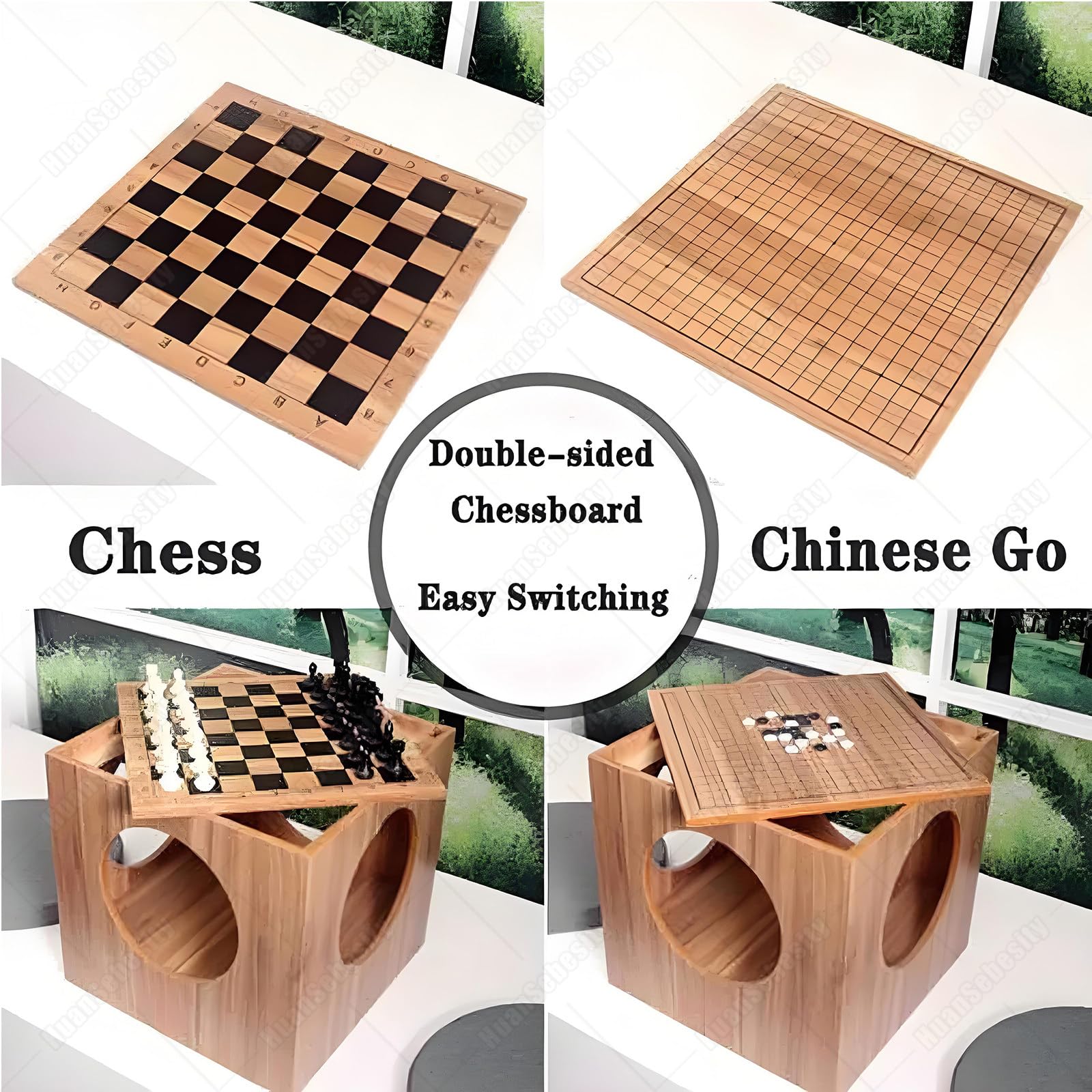 Tavolo da Scacchi Doppio Uso,Tavolino da Salotto Compatto in Legno,Scacchiera 2 in 1 per Scacchi E Go,Mobile Versatile per Uso Quotidiano E Serate di Gioco Standard