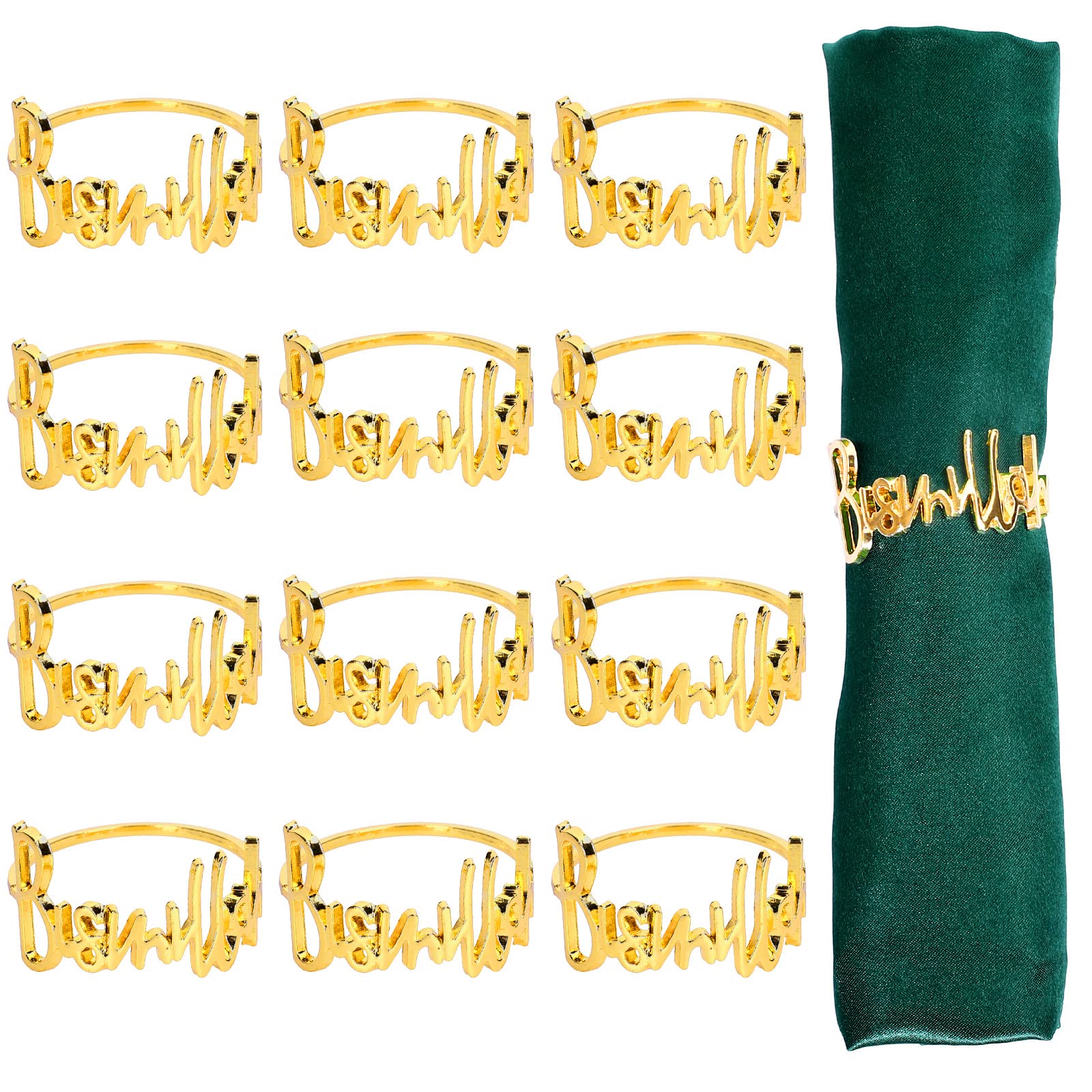 Whaline 12Pcs Metal Bismillah Napkin Rings Gold Eid Ramadan Metallic Napkin Holder Wedding Alphabet Dinner Napkin Buckles Muslin Table Decor Table Rings for Islamic Holiday Table Decoration