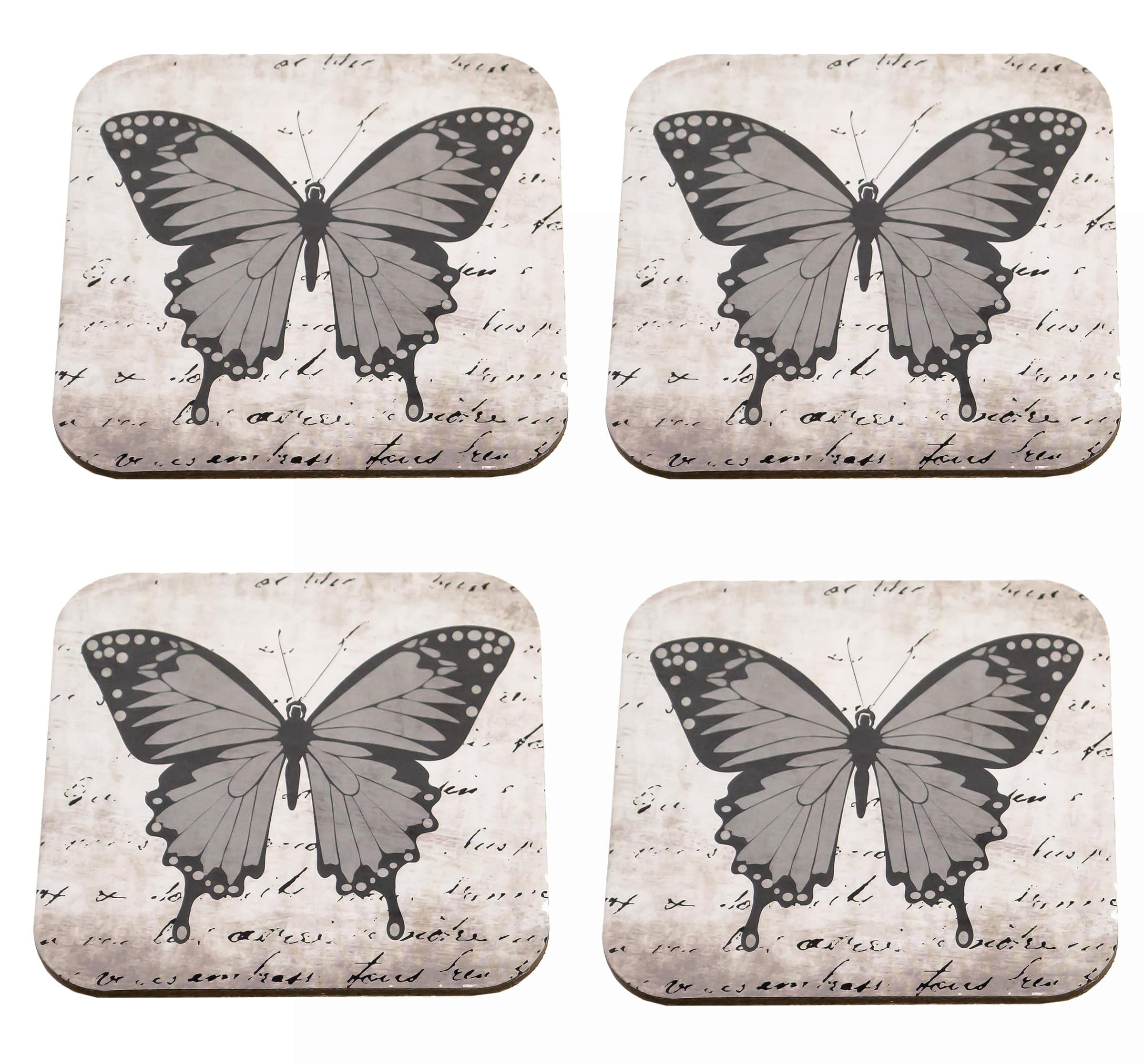 Modena Butterfly Design Set of 4 Square Cork Coaster