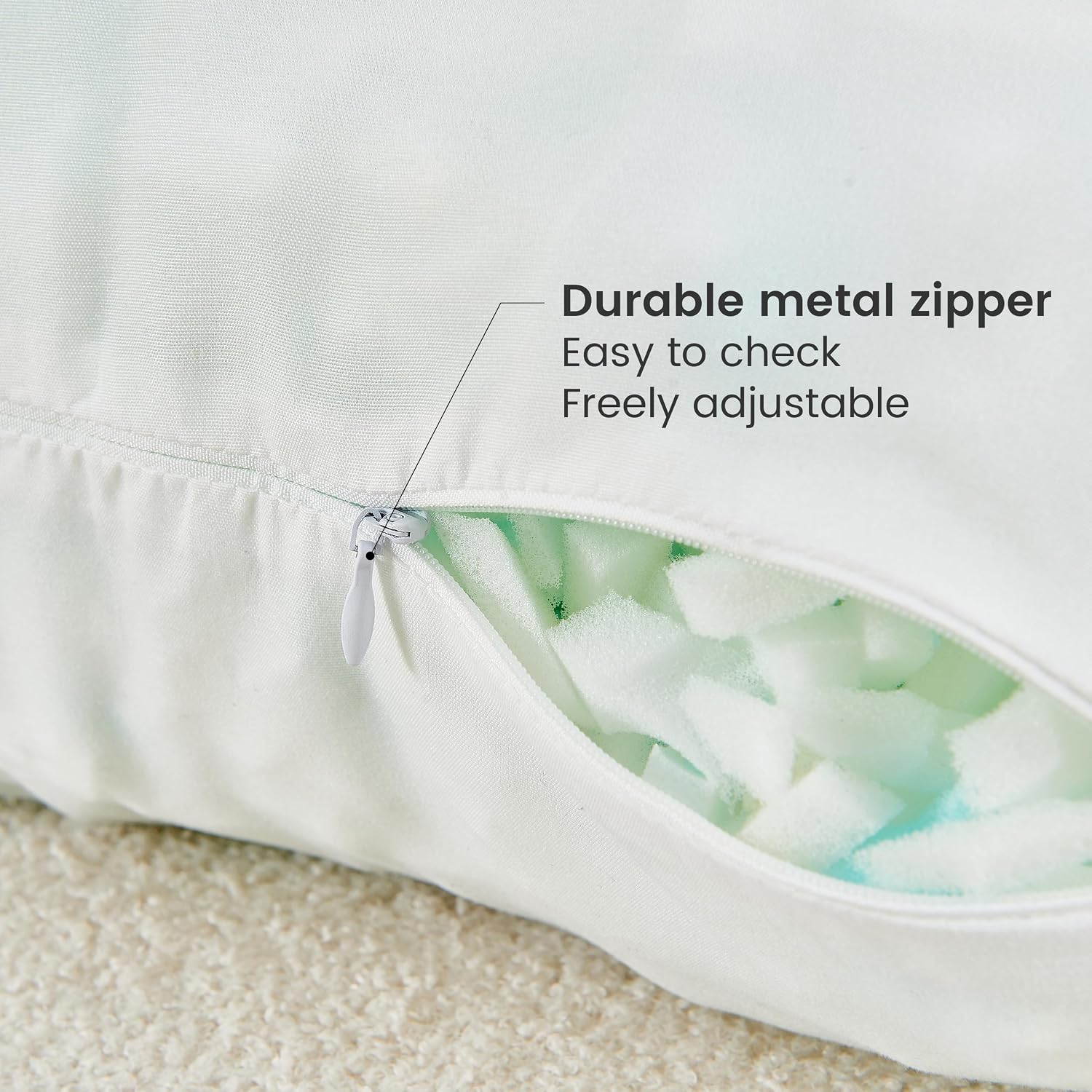 Simple&Opulence 18x18 Pillow Inserts Set of 2, Shredded Memory Foam, White | Filled with shredded memory foam, these cooling pillow inserts add plush support to decorative cushions on your couch, bed, o