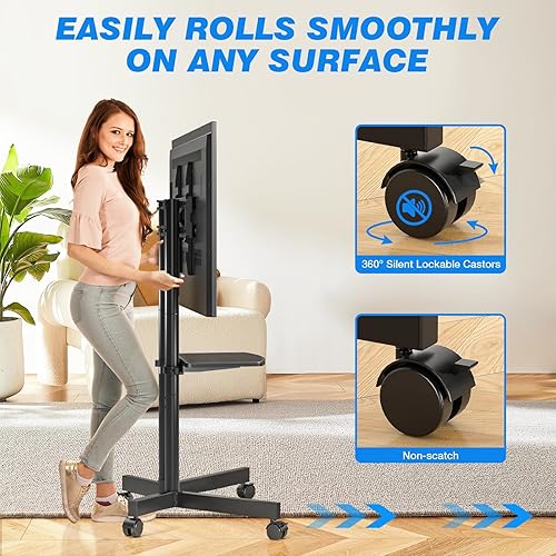Miniatura 4 de Rfiver Soporte de TV rodante con estante para laptop, soporte de TV móvil con ruedas mejoradas para televisores de 32 a 75 pulgadas, carrito de TV