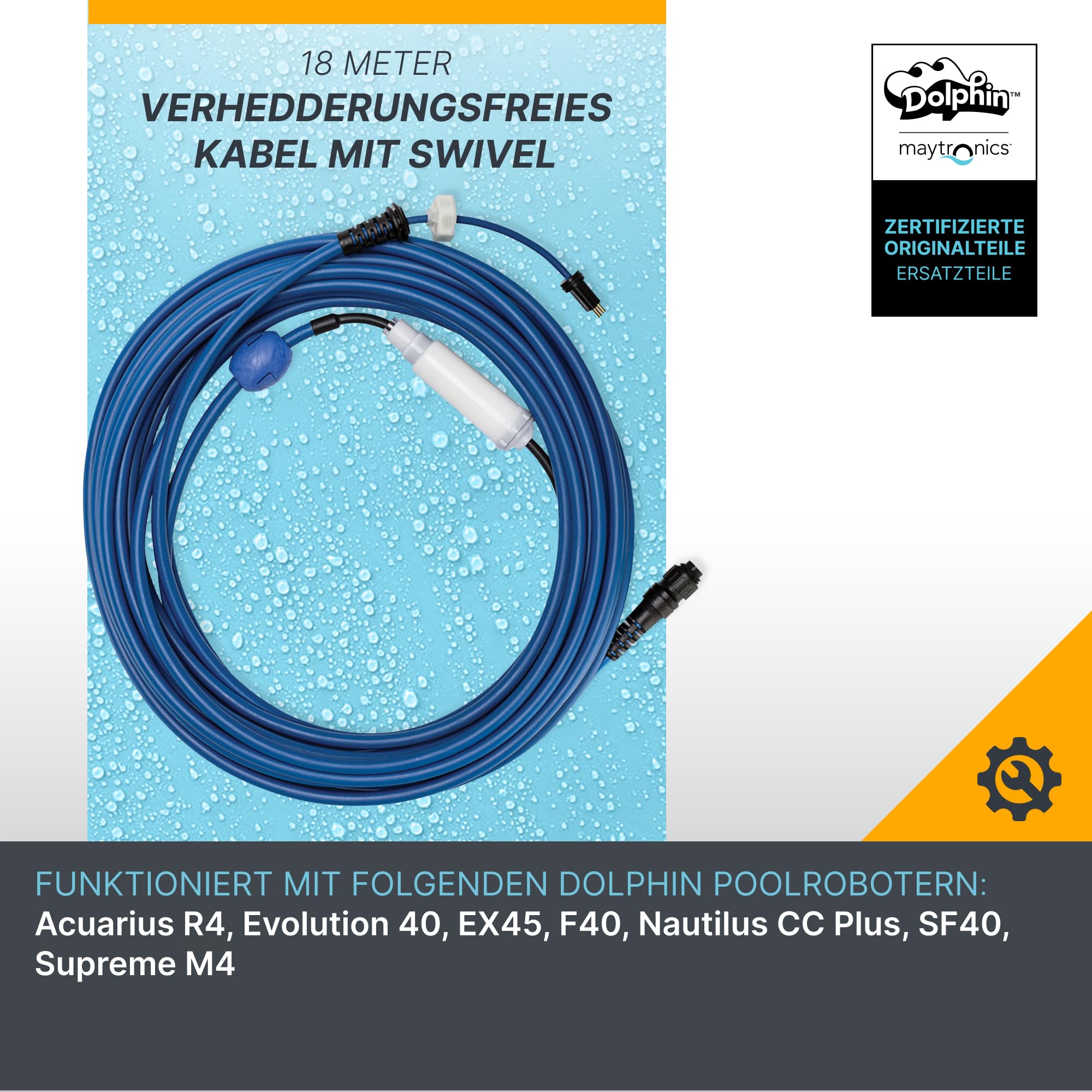 Dolphin Original-Ersatzteil - 18m blaues Kabel mit Swivel - Teilenummer 9995862-DIY