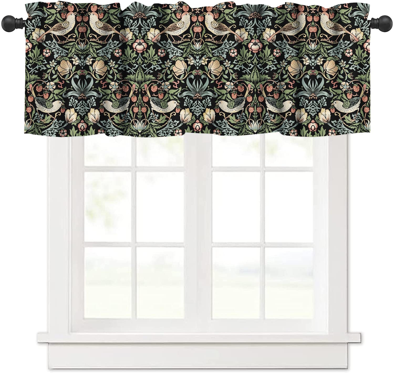 William Morris Kitchen Valance,Retro Flower Strawberry Thief Floral Printed Small Window Treatments for Kitchen Living Room Bathroom Cafe Decor Rod Pocket Vintage Valances 54x18 Inch, 1 Panel
