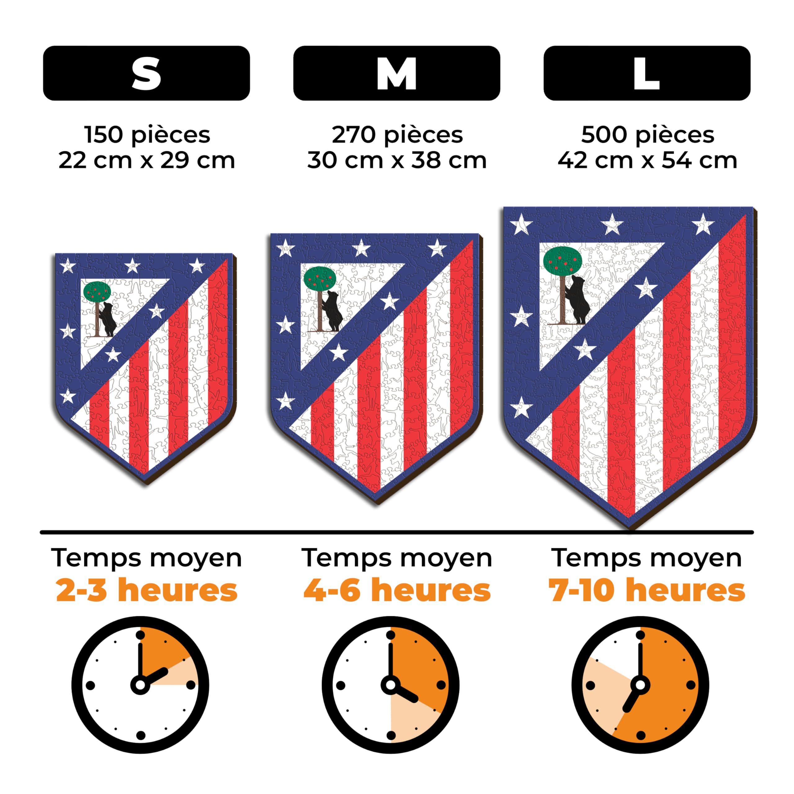 Iconic Puzzles- Atletico Madrid Logo, Puzzle en Bois 100% éco-Durable avec licience Officielle, Cadeau pour Adultes et Enfants Taille S, 150 pièces