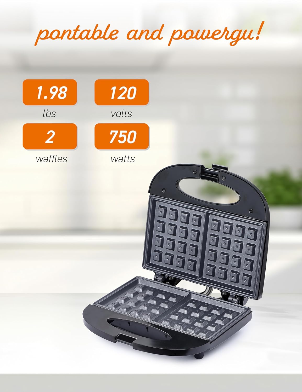 COMMERCIAL CHEF Waffle Maker, Nonstick Mini Waffle Maker, Easy-to-Clean Electric Waffle Iron for Breakfast Waffles with Cool Touch Housing & Power on Light Thermostat