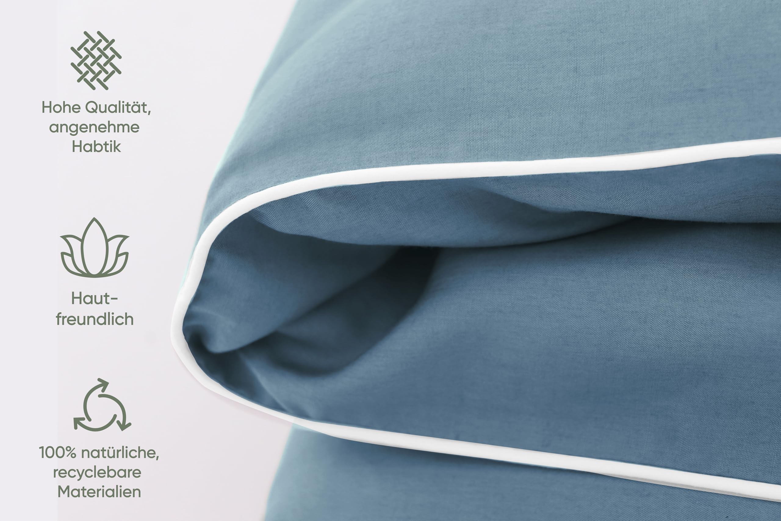 jilda-tex Luxus Perkal Premium-Bettwäsche aus Eukalyptus 100% Lyocell Tencel™ Piping Zertifiziert nachhaltig (Blau, 2 TLG. 135x200cm / 80x80cm)