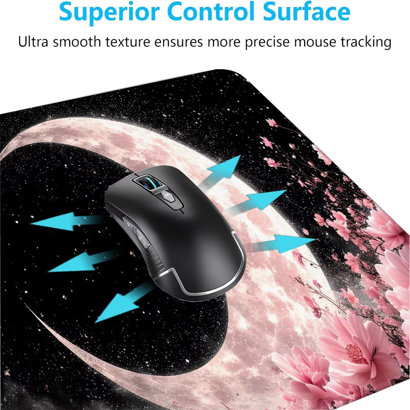 Nero Tappetino Mouse Gaming, Tappetino Mouse XXL 1200 x 500 mm, Tappetino Mouse Luna, Mouse Pad con Base Antiscivolo, Bordi Cuciti Tappetino per Mouse, Tappetino Mouse Gaming di Alta Precisione S-769