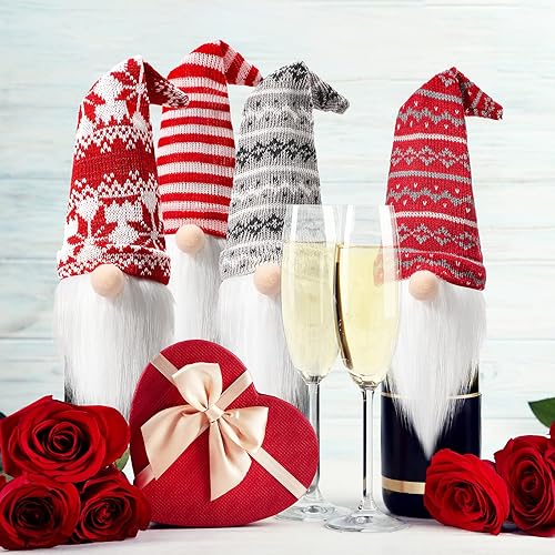 Miniatura 6 de Fundas decorativas de Navidad para botellas de vino, cubiertas de botellas de gnomos hechos a mano, adornos para botellas, gnomos de felpa