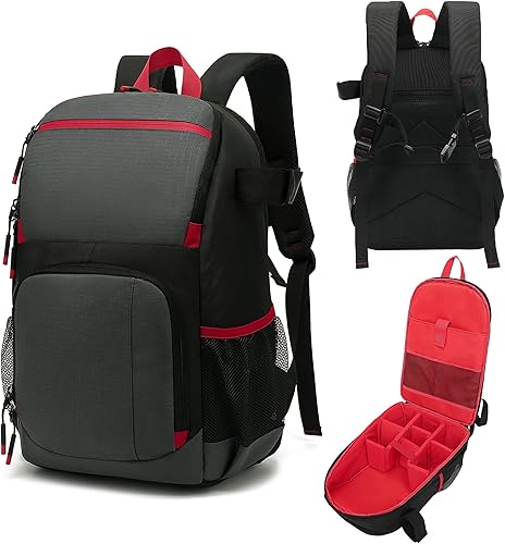 Mochila para cámara DSLRSLRDrone con separadores personalizables, bolsa de cámara para portátil de 13 a 15 pulgadas y trípode (gris)
