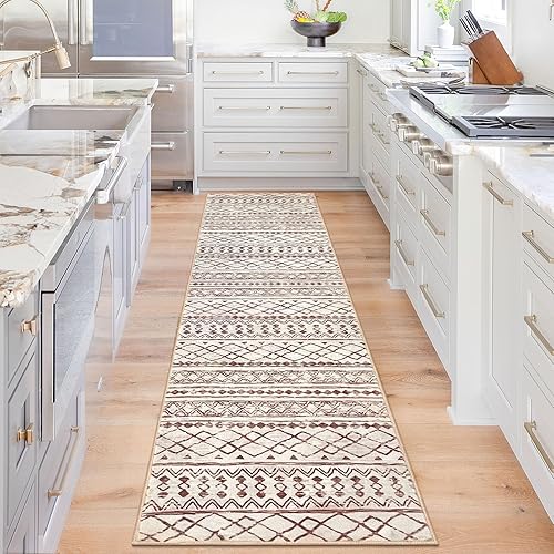 KUTA Alfombra marroquí lavable de 2 x 8 pies, antideslizante, vintage, marrón, bohemio, pasillo, cocina, alfombra de pasillo de cocina, alfombra de