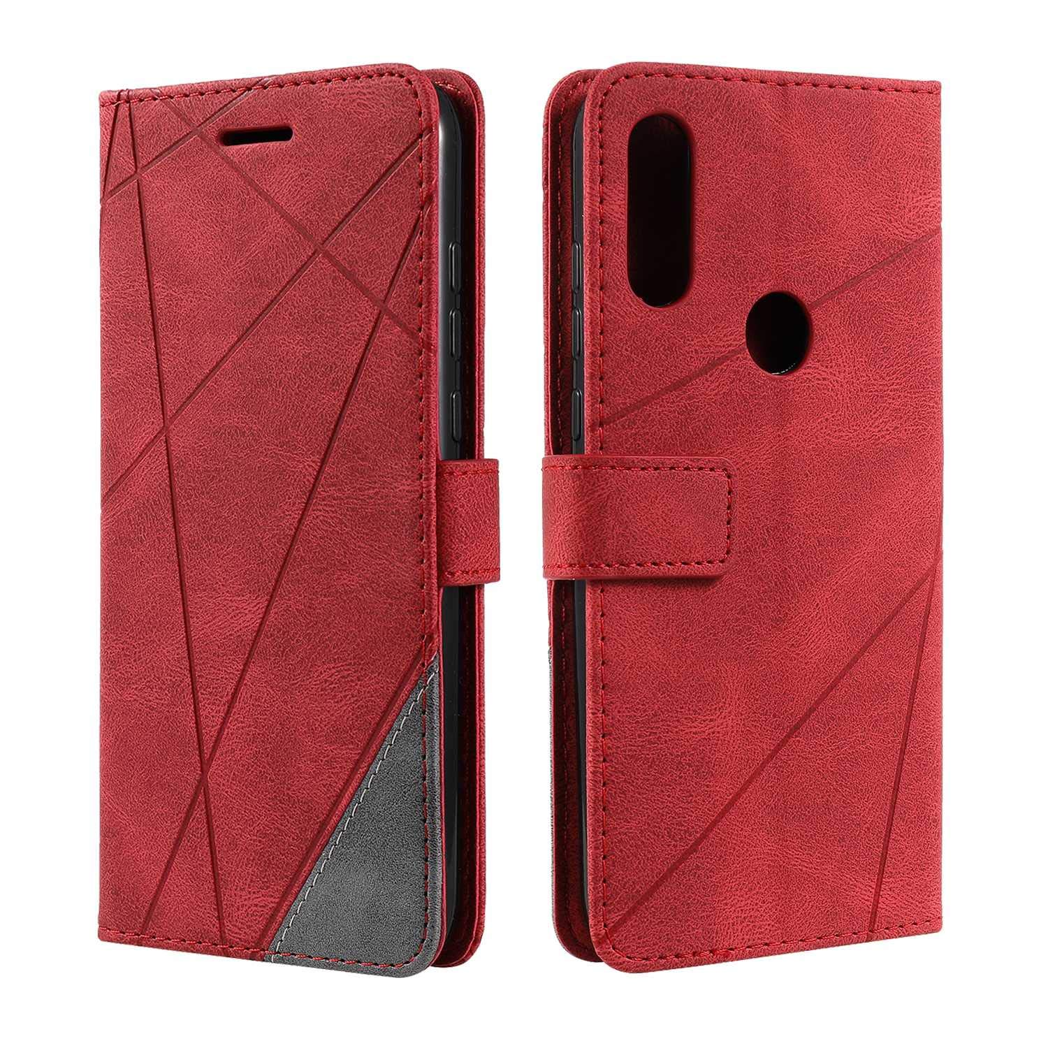 SONWO Case for Moto E 2020 Case, Premium Leather Flip Wallet Case Magnetic Closure Card Slots Kickstand Phone Case for Moto E 2020, Red