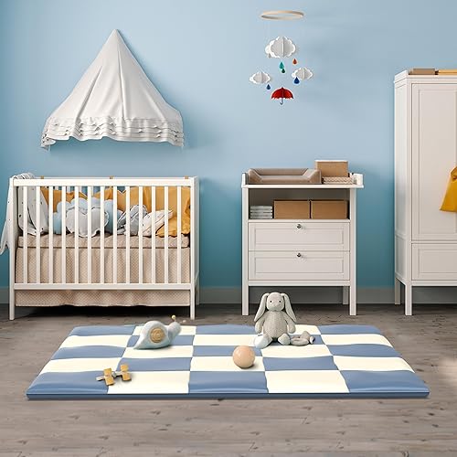Miniatura 2 de Weizzer Toys Tapete de juego para bebés de 58 pulgadas, plegable, acolchado, para bebés y niños pequeños, tapete de actividad para el tiempo boca