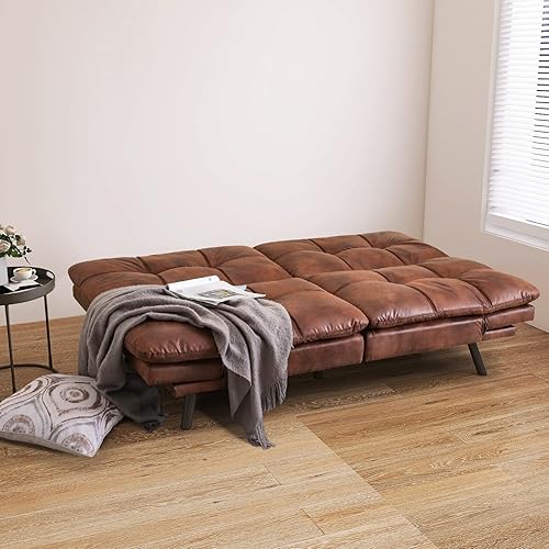 Miniatura 4 de Vyfipt Sofá cama futón, sofá pequeño de espuma viscoelástica con respaldo dividido para sala de estar, sofá biplaza moderno con reposabrazos A1 |