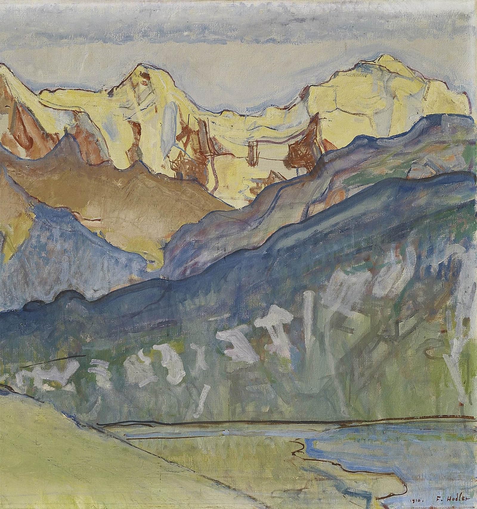 POSTERIIk Famous Modern Artwork Art Mural Eiger Mönch and Jungfrau Beatenberg by Ferdinand Hodler Oil Paintings Pictures for Home Decor 60x90cm