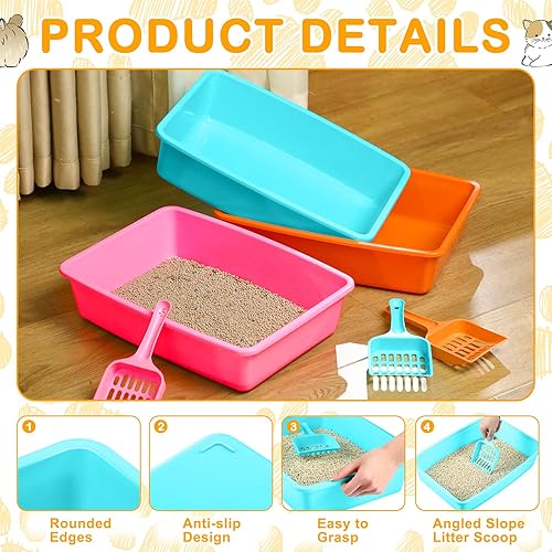 Miniatura 4 de Amyhill Caja de arena abierta para gatos, bandeja de arena para gatos con 10 cucharas, bandeja mediana de plástico para mascotas, caja antiadherente