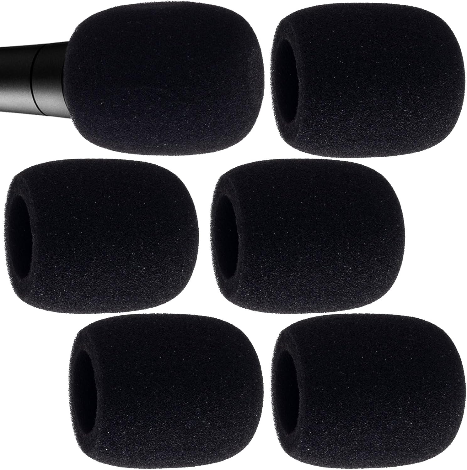 6pcs Foam Microphone Cover, Thickened Microphone Foam Covers, Reusable Small Mic Foam Windscreens for Most Handheld Microphone- Black