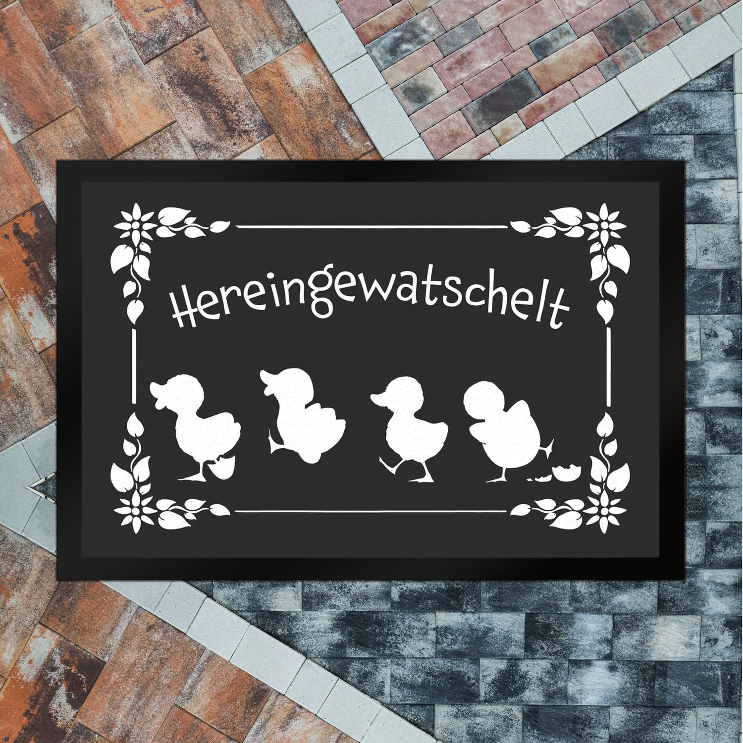 speecheese Hereingewatschelt Fußmatte XXL in 50x75 cm mit niedlichen Entchen für den Eingang als Frühlings- und Oster Dekoration oder um deinen Besuch zum Eintreten zu Bitten
