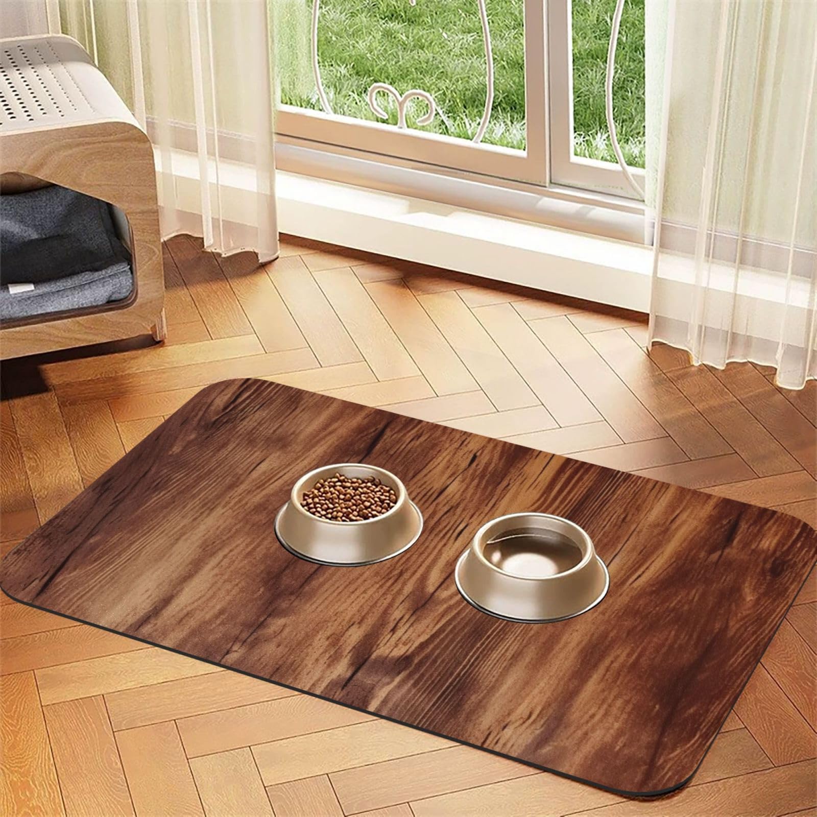Tapis de nourriture pour chien marron pour des repas propres en cuisine