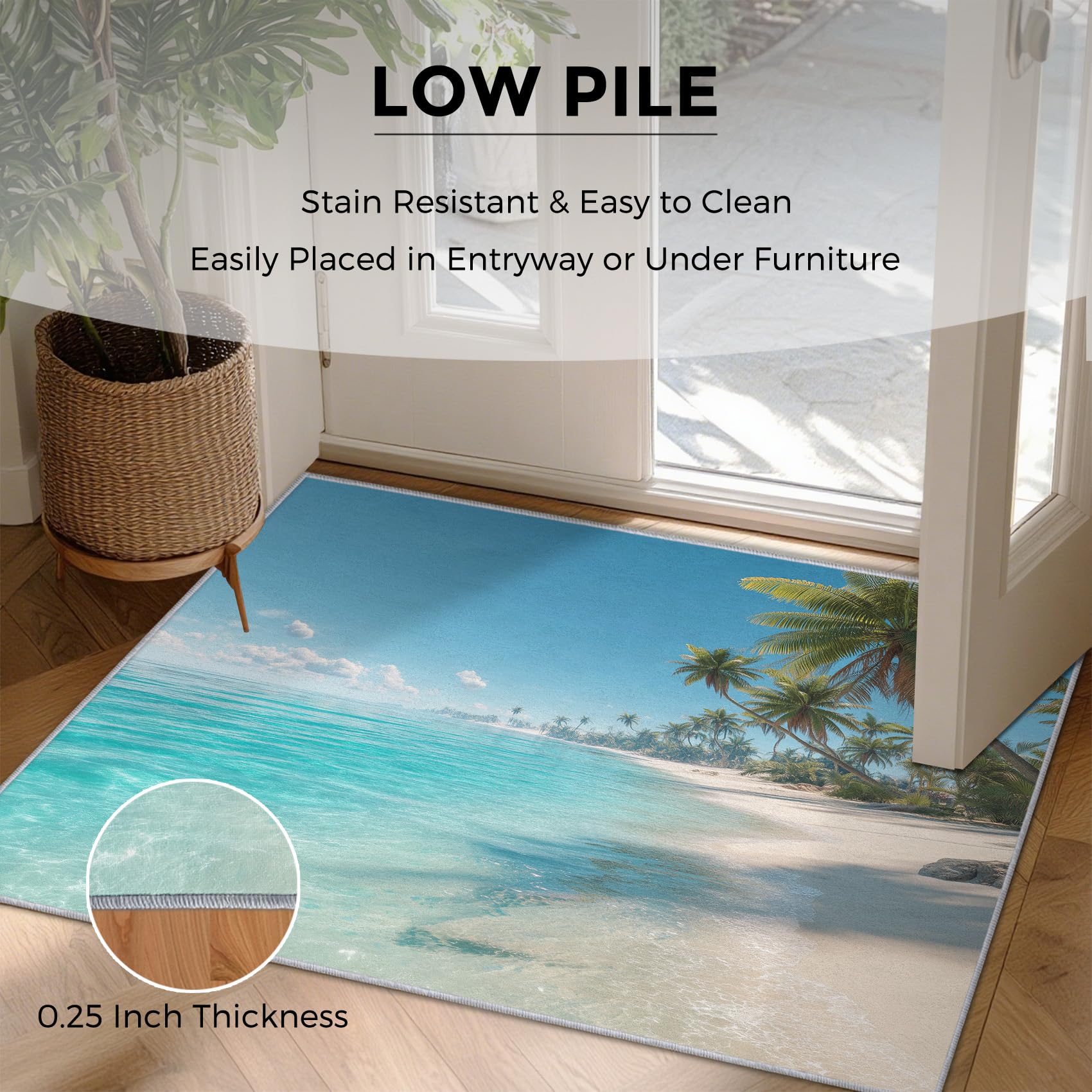 Generisch Tropischer Strand Teppich Wohnzimmer Schlafzimmer, Kurzflor rutschfest Küsten Meer Deko Teppich, Weich Waschbare Teppiche Gegend, 120x160 cm QAZ64