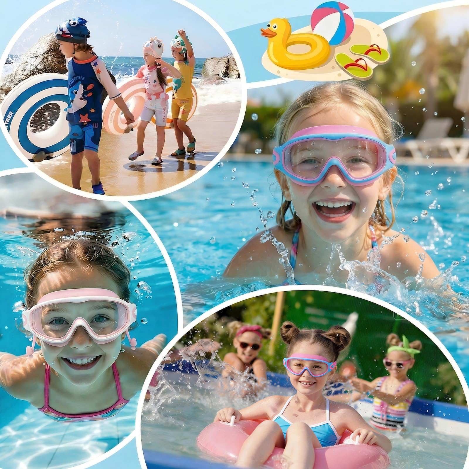 SHINER Gafas natacion, gafas natacion niño de 3 a 15 años, antivaho, impermeables, máscara de buceo panorámica, antifugas de 180° gafas piscina niños, para niños y niñas