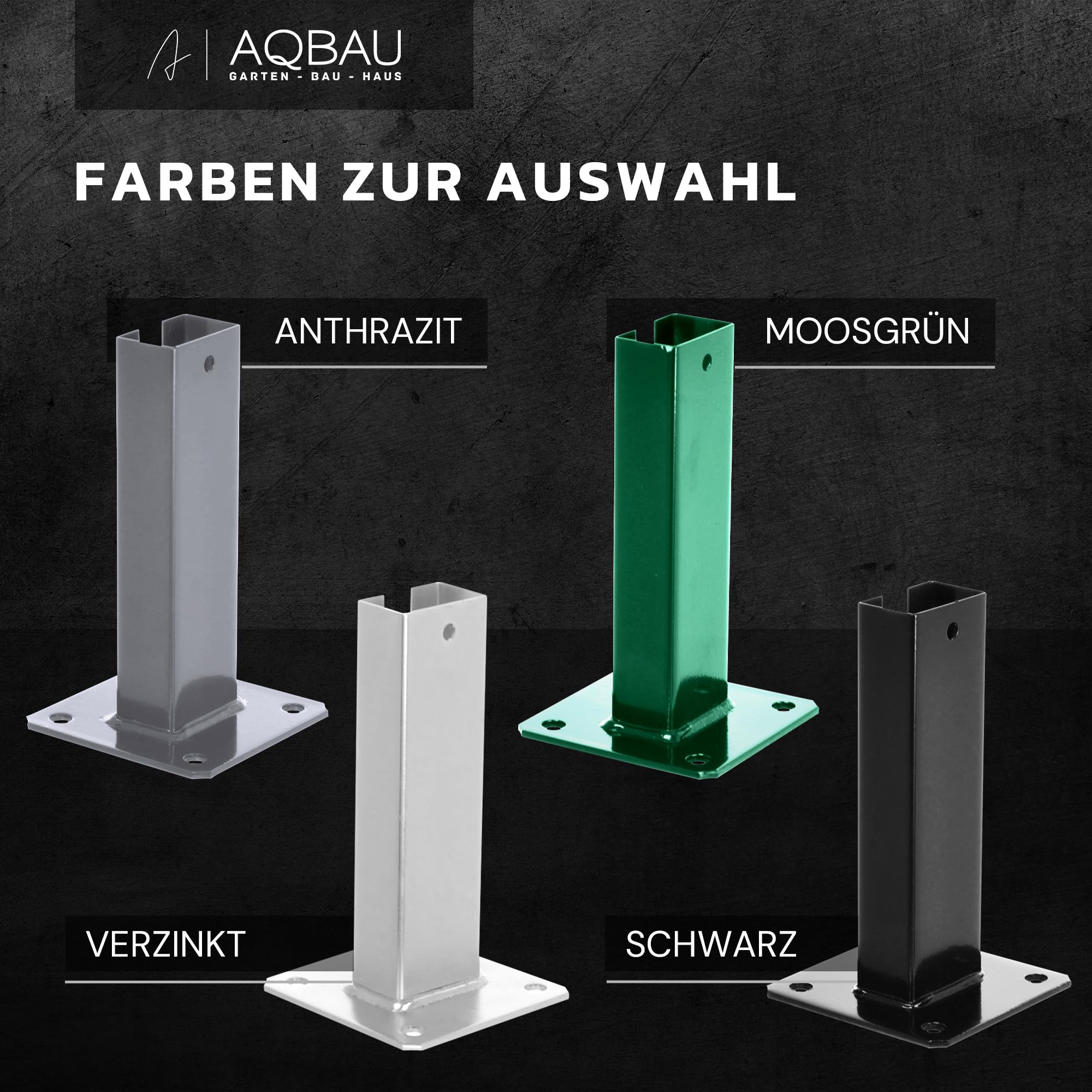Pfostenträger 60x40 mm Anthrazit RAL 7016 – Aufschraubhülse zum Aufschrauben für Doppelstabmattenzaun Pfosten – Pfostenhalter verzinkt & pulverbeschichtet für Zaunpfosten