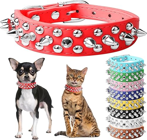 Miniatura 8 de Collar de cuero con tachuelas para perros pequeños, medianos y grandes, collar de piel sintética azul suave ajustable para perros medianos y