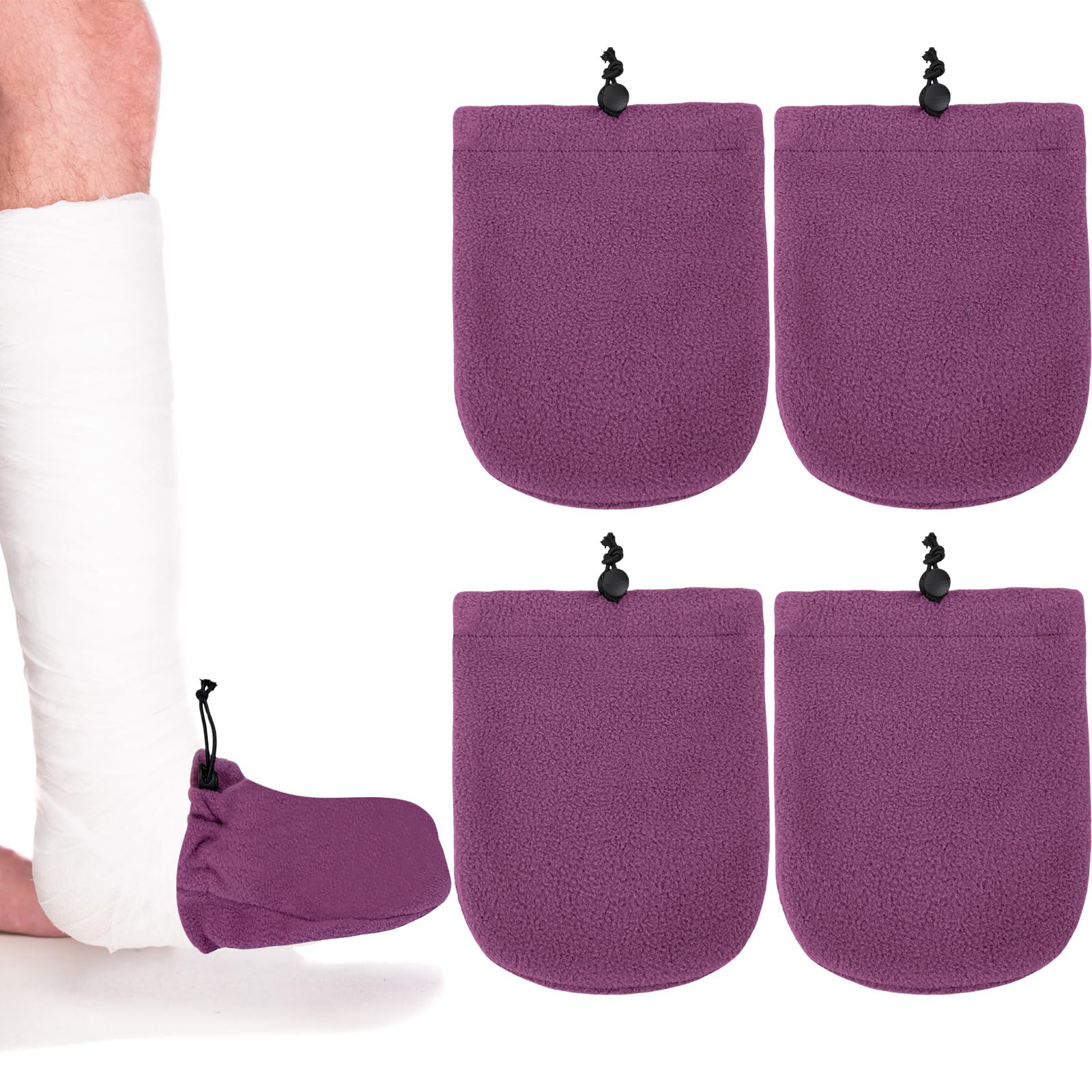 4 Pack Foot Cast Toe Cover Socks Soft Warm Cast Toe Protector Cast Toe Covers for Men and Women Finger Cast Sock Adjustable Cast Socks Over Cast with Drawstring (Purple)