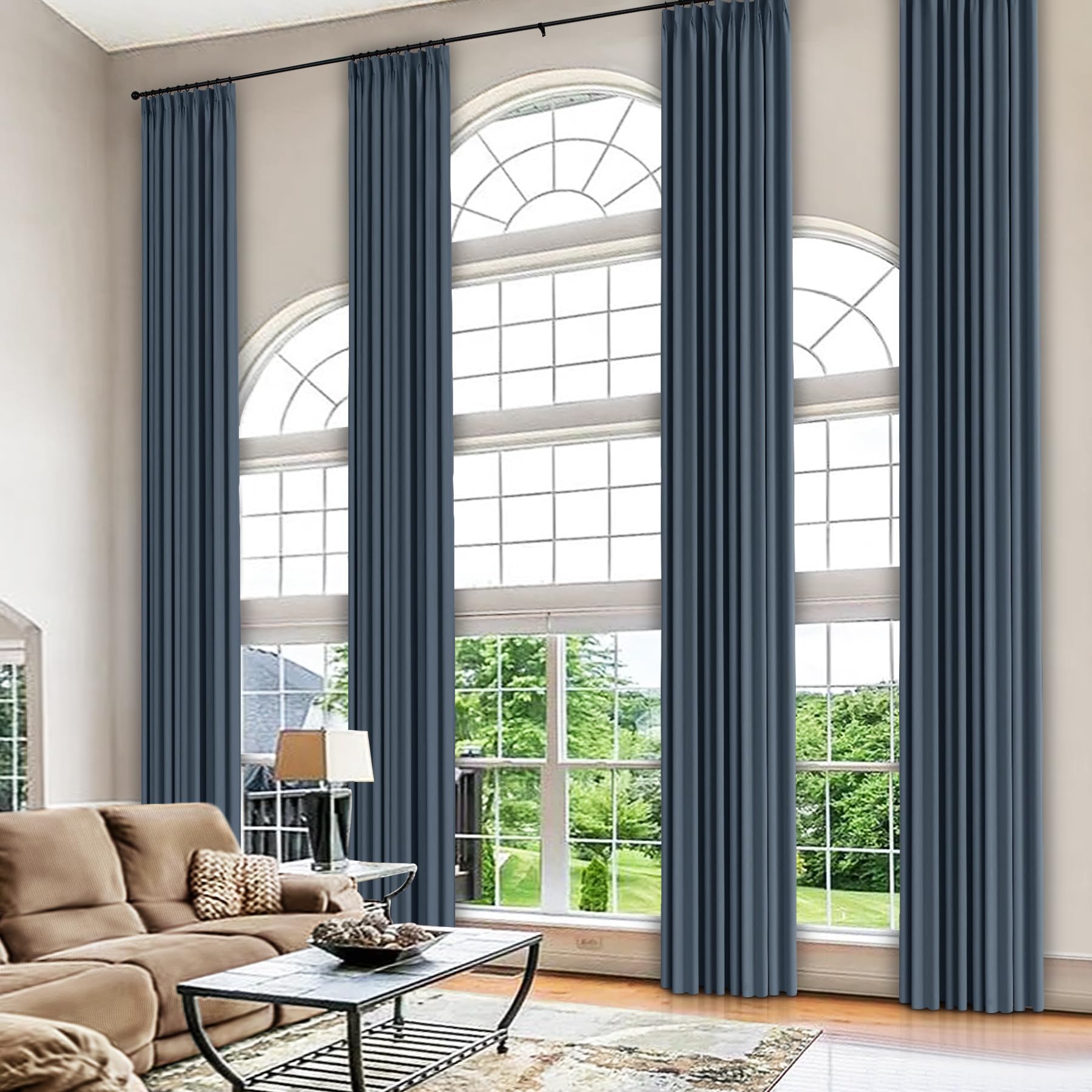 frelement 108inch long luxury velvet drapes pinch pleat top for high ceiling lliving room 100% blackout velvet curtains thermal insulated window drapes with tieback 25" wx108 l 1 panel windward blue