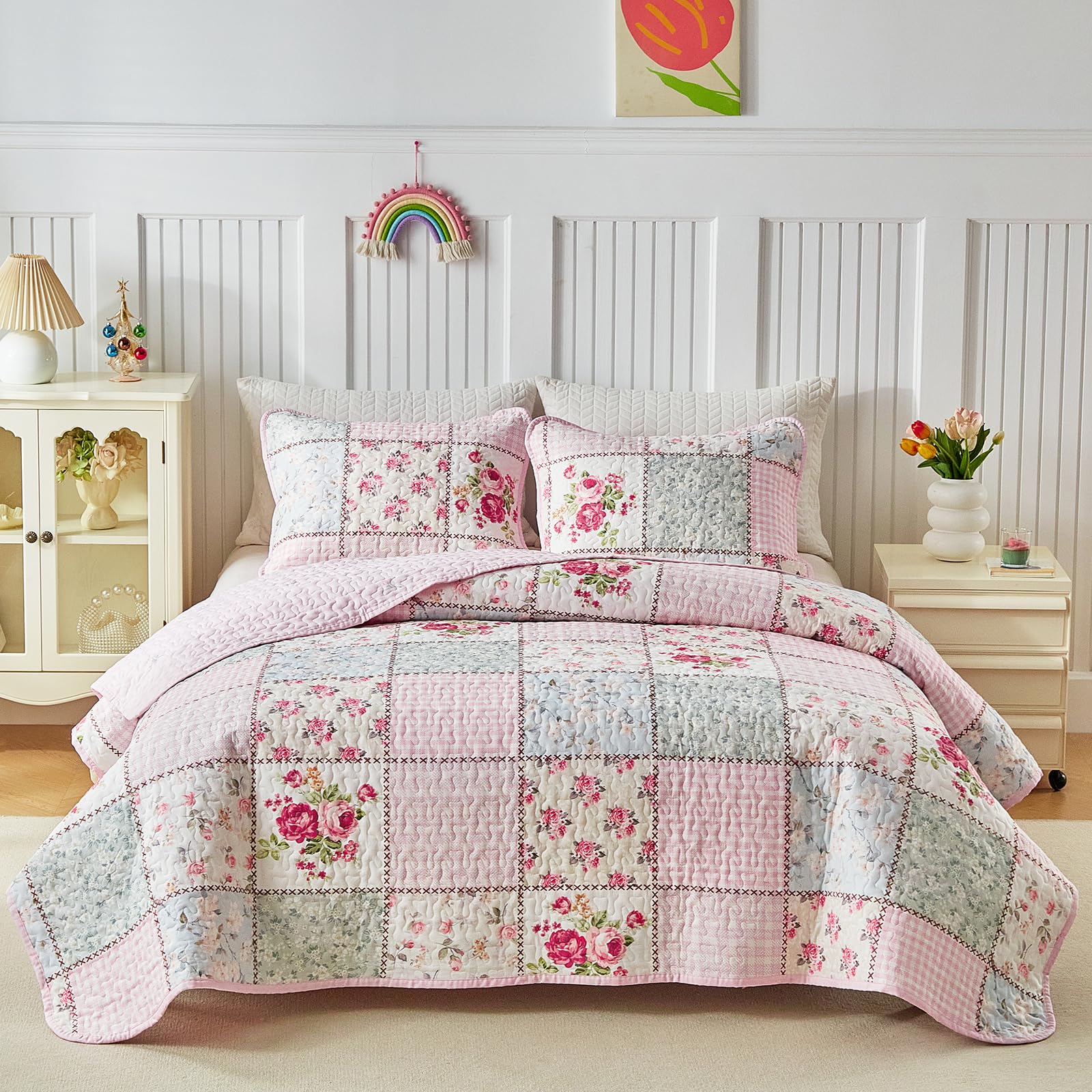 8383 Cotton Jacquard Floral Printed Ikat Patchwork Waist Designer Floral Jacquard Kantha Quilt – Magnolia main image 3