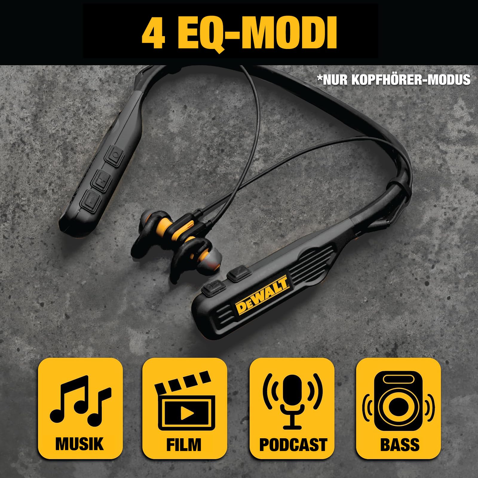 DEWALT Heavy Duty Black Edition 2-in-1 Bluetooth Nackenbügel-Kopfhörer mit Lautsprecher, kabelloses Headset für Baustelle, 60+ Std. Laufzeit, IP56, Freisprechen, inkl. Tragetasche