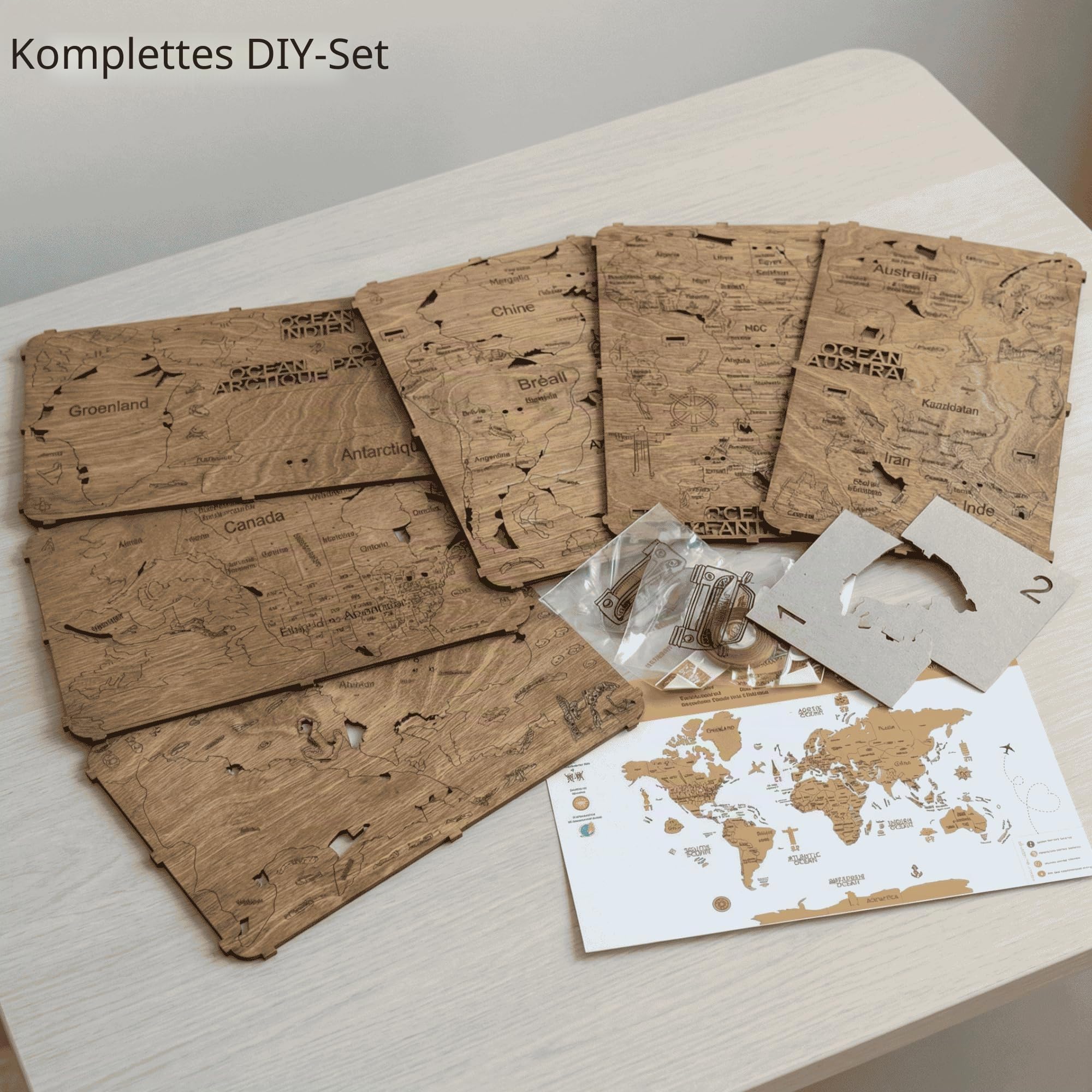 Hölzerne Weltkarte 2D für die Wand – Weltkarte Holz Wanddeko – Geschenk für Reisende (Dark, 100 x 70 cm)