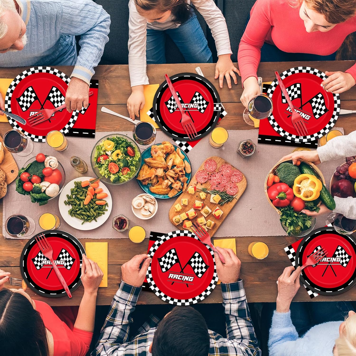 96Pcs Race Car Party Plates and Napkin Red Racing Car Party Supplies Black Checkered Flag Dessert Plate Racing Dinnerware Tableware Set for Kid Boy Birthday Baby Shower Home Party Decor - Image 6