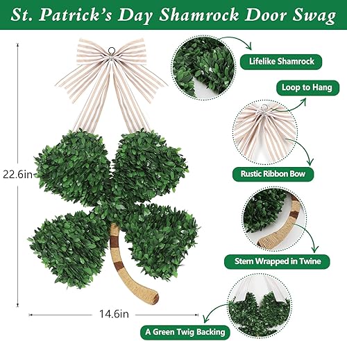 Miniatura 4 de DAZONGE Decoraciones del día de San Patricio, corona de trébol del día de San Patricio, guirnalda de puerta verde del día de San Patricio para