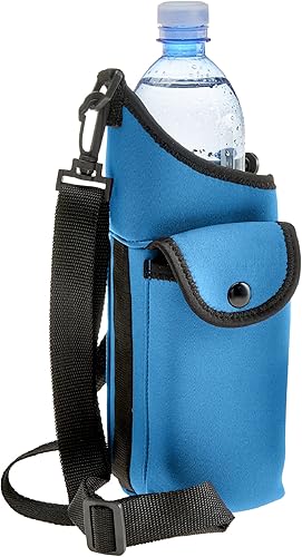 AquaPockets - Bolsa de transporte para botellas de agua, soporte aislante de neopreno para botellas con funda para teléfono, bolsillos y correa