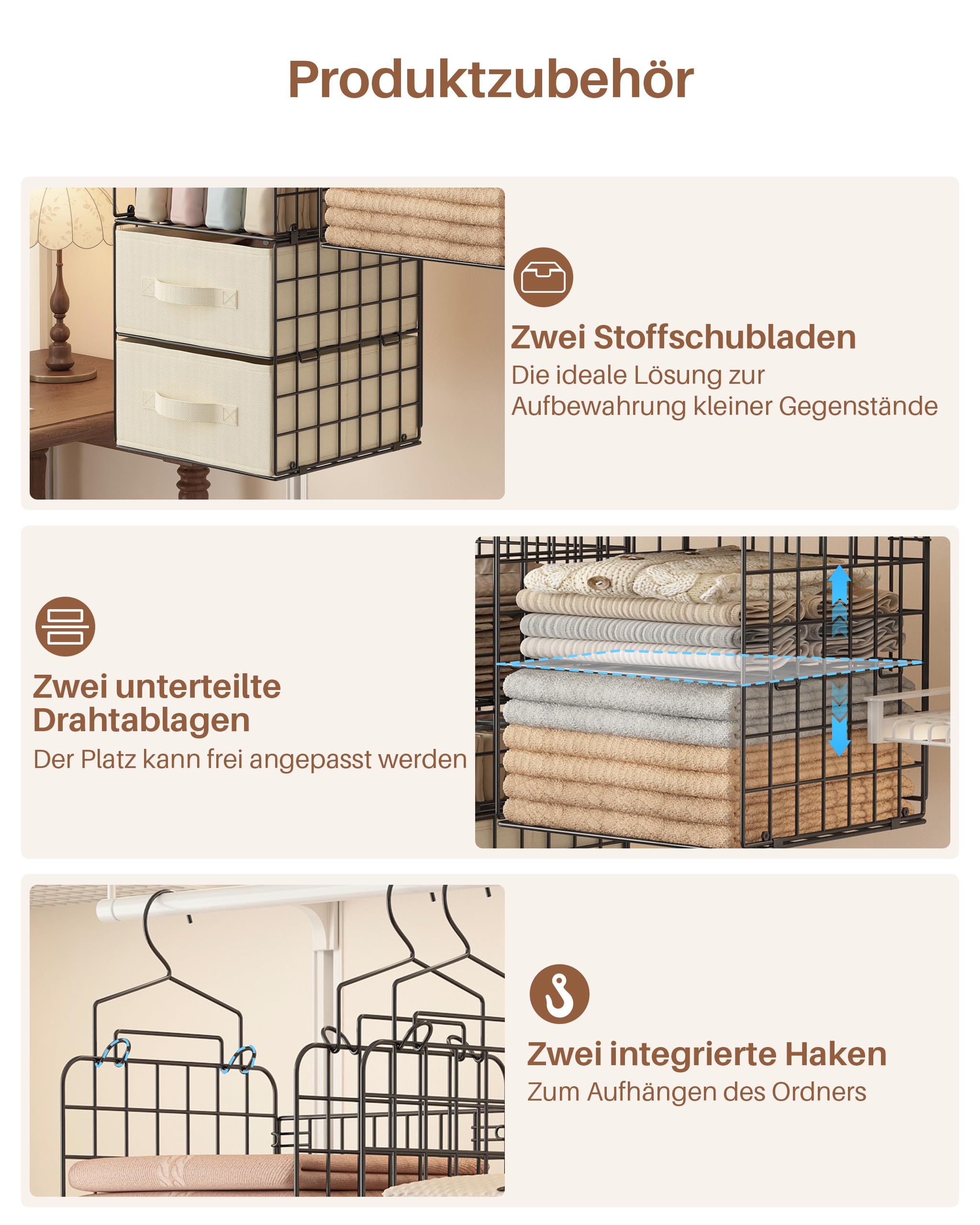 Hängeregal, Faltbarer Kleiderschrank‑Organizer mit 4 Ebenen