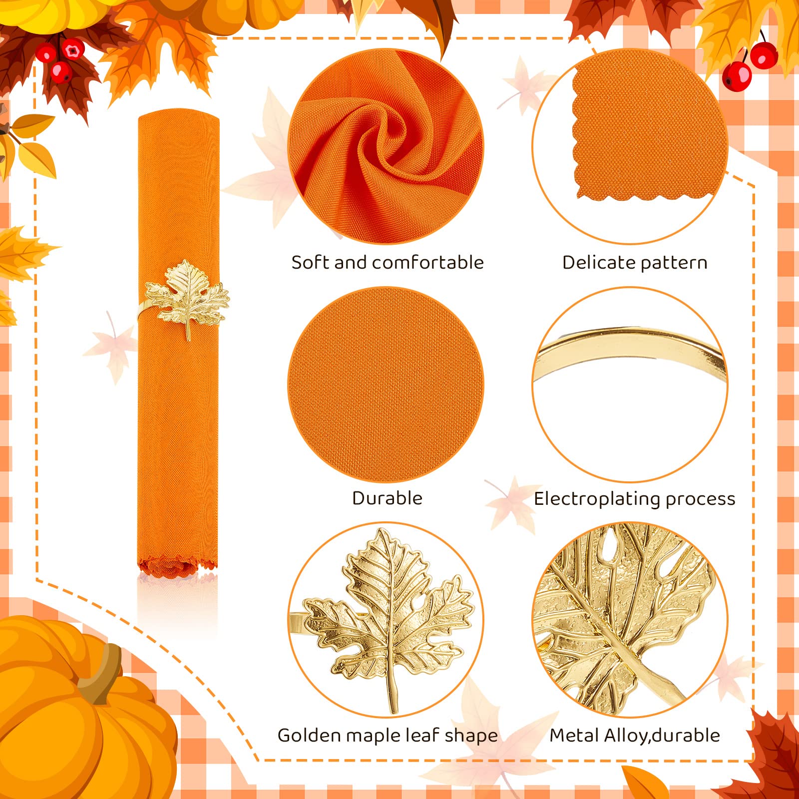 Serviettes Brodées Thanksgiving ; Lot De 4 - Canada