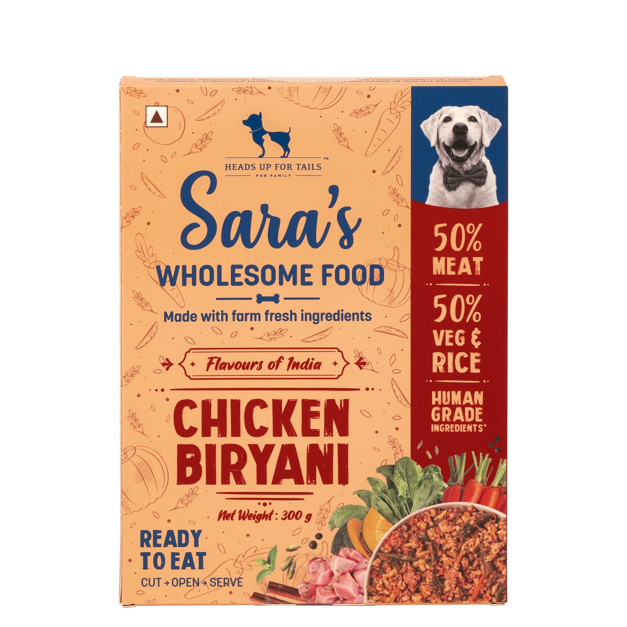 Heads Up for Tails Huft Sara's Wholesome Food Human-Grade Ingredients | High Protein | Natural Ingredients | Preservative Free | Chicken Biryani for Adult & Puppy Dog - 300Gm, Granule
