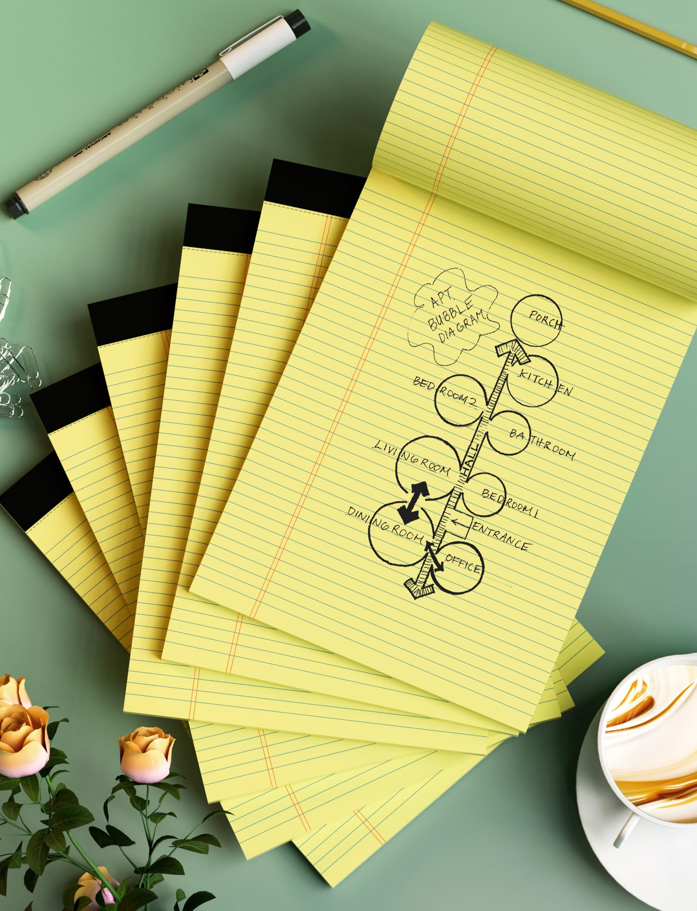 Blocchetti per appunti gialli 21,6x29,5 cm a righe 30 fogli 6 pezzi carta spessa double face