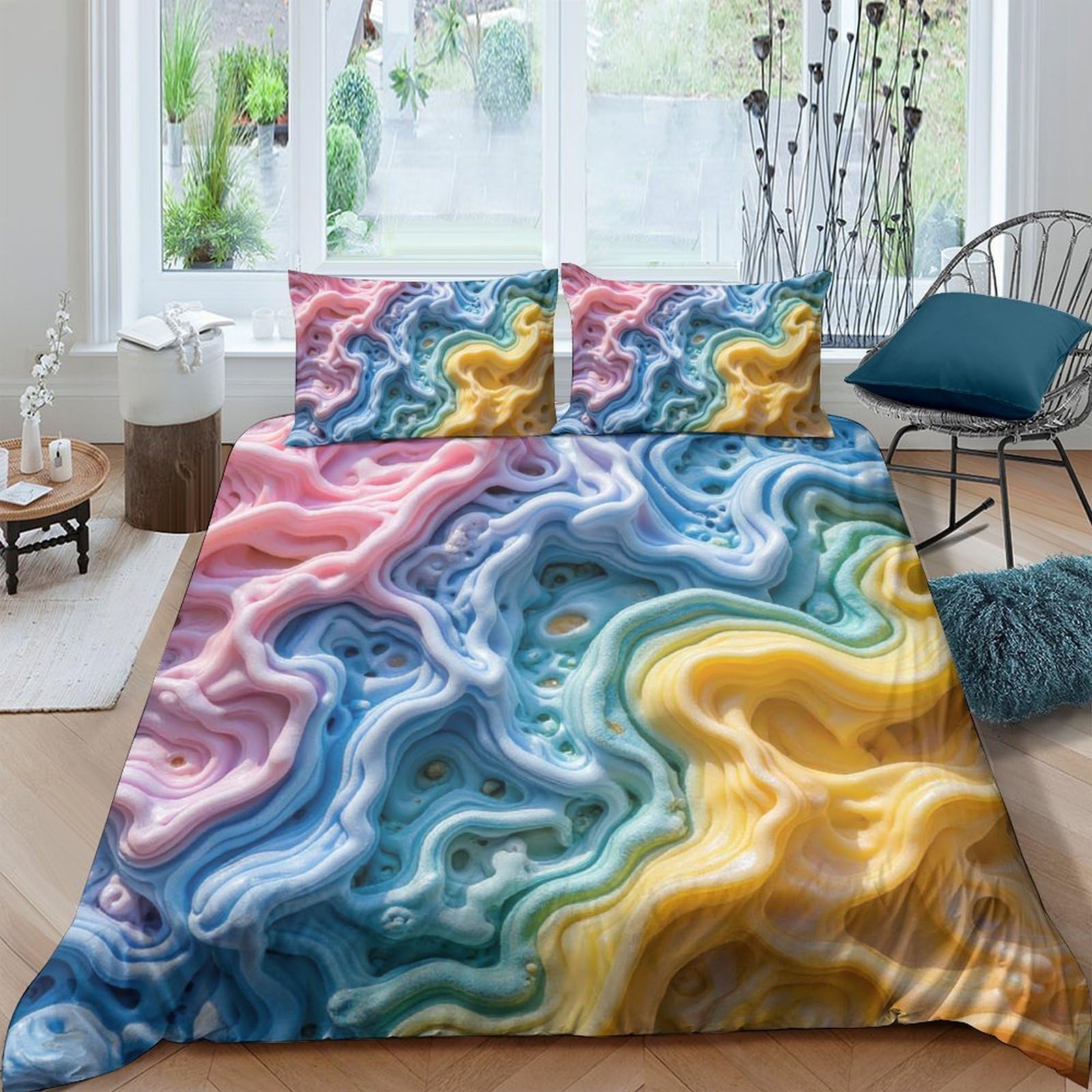 Ctjqhvkz Style-6 3D Printed Abstract Marble Fitted Sheet Microfiber Soft Colorful Swirl Bed Cover For Bedroom Guest Room Mattress Decor Single（135X200cm）
