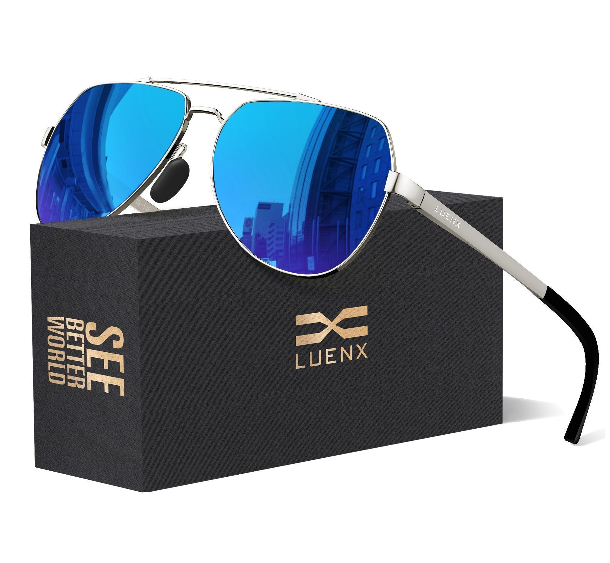 LUENX Aviator Sunglasses for Men Women Polarized New Shades Large Metal Frame - UV 400 Protection