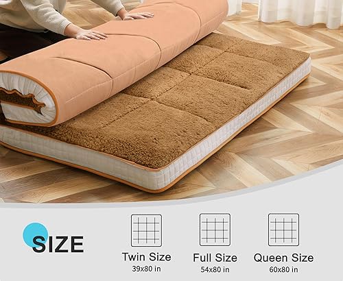 Miniatura 6 de ABORON Colchón japonés para suelo, colchón de futón de tamaño individualmatrimonial, tapete de tatami de 4 pulgadas de grosor, colchón plegable