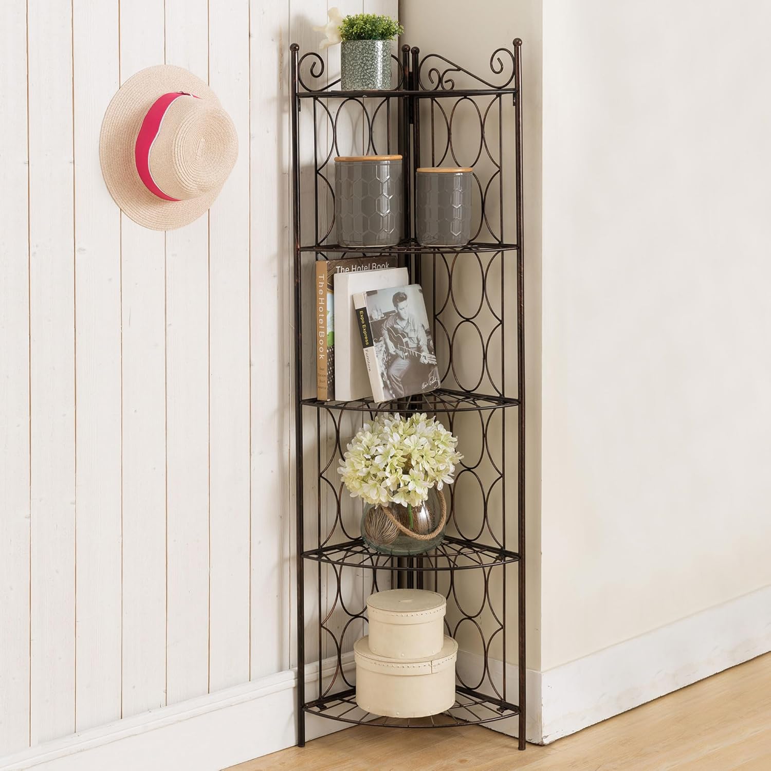 Kings Brand Furniture Brushed Copper Metal 5 Tier Shelf Corner Rack Unit