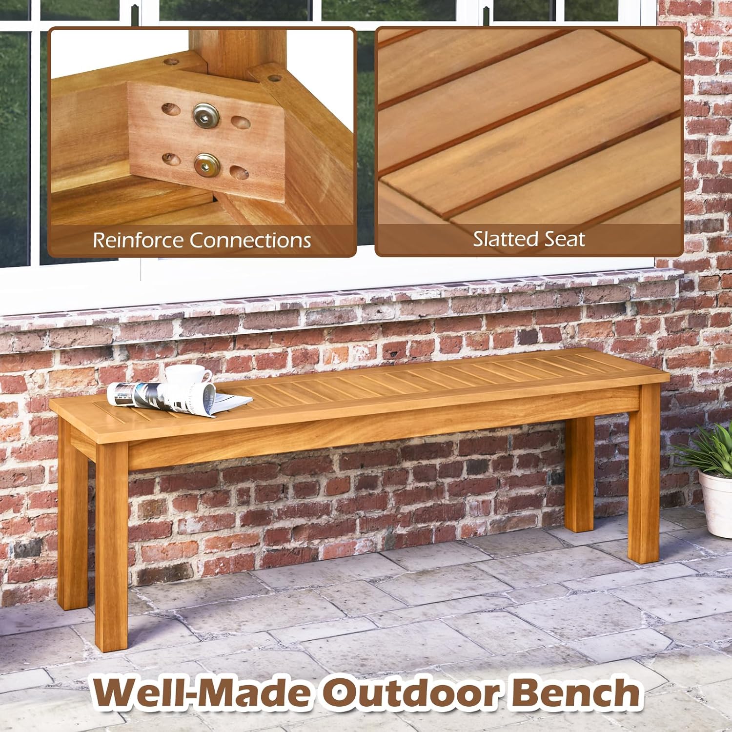 Giantex 52" Outdoor Bench, Patio Wood Bench with Slatted Seat and Solid Wood Legs, 794 LB Capacity, Outside Acacia Wood Garden Benches for Patio, Entryway, Backyard, Porch