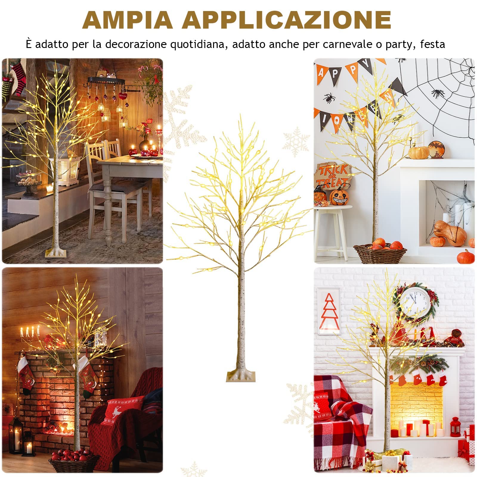 RELAX4LIFE Albero di Natale Nudo 180 cm con LED, Albero Realistico Con Rami Nudi senza Foglie in PVC, 96 Luci LED Bianco Caldo, Tronco Intero con Base di Radici per Feste, Bianco (180 cm)