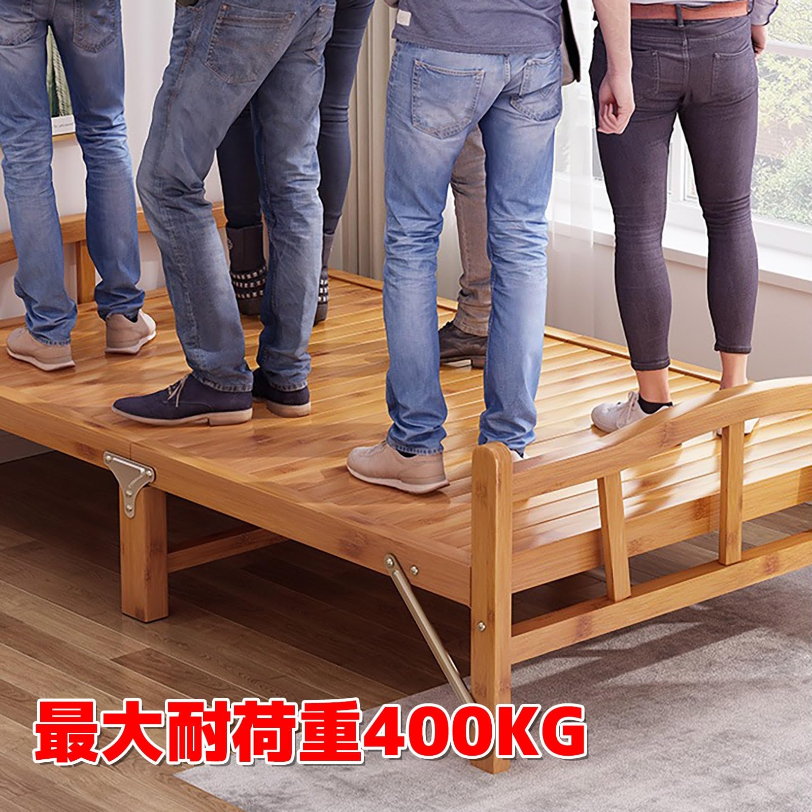 Amazon｜Hoixin 天然竹製 ベッドフレーム 折り畳みベッド 竹庭 ベッド