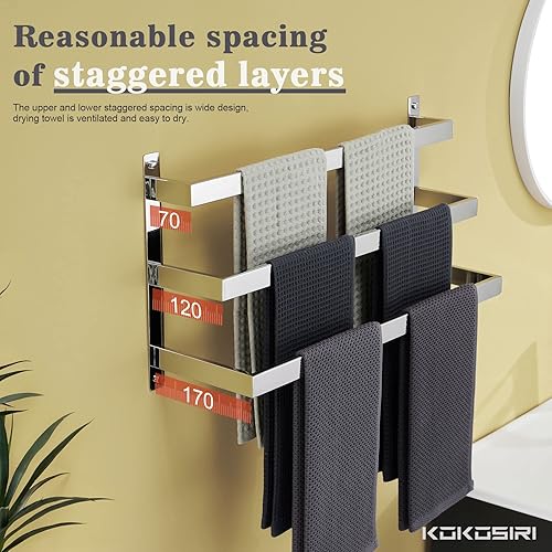 Vista 10 de KOKOSIRI Toalleros de baño de 3 niveles, escalera, toalleros, soportes para toallas de pared, estantes de acero inoxidable cepillado, B5006BR-L24