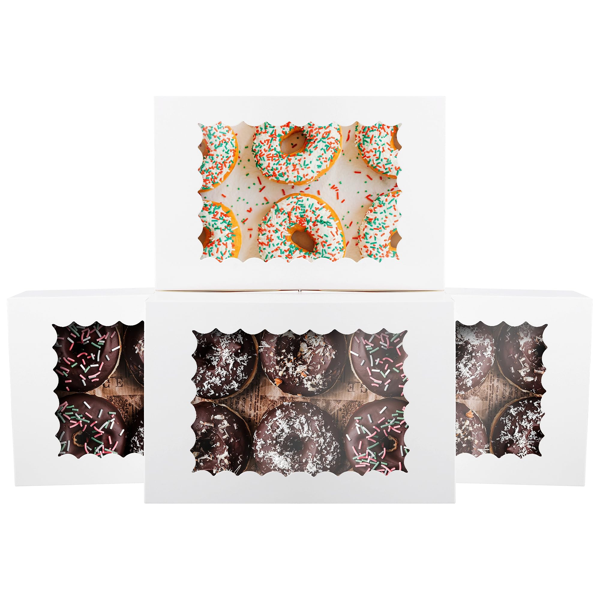 Scatola per Dolci da 24 Pezzi, 22,9 x 15,3 x 6,4 cm Scatola per Torte in Cartone Bianca con Finestra Trasparente per Feste di Natale Biscotti Pasticcini Muffin Confezioni Regalo