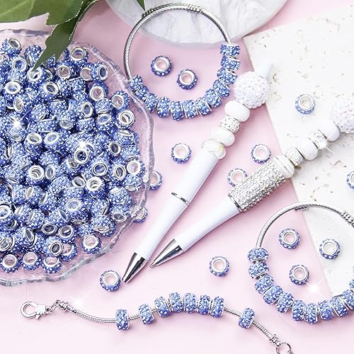 Vista 66 de 200 cuentas europeas de agujero grande – Mixcolor Lampwork Rhinestone Craft Beads para bricolaje pulseras joyería fabricación