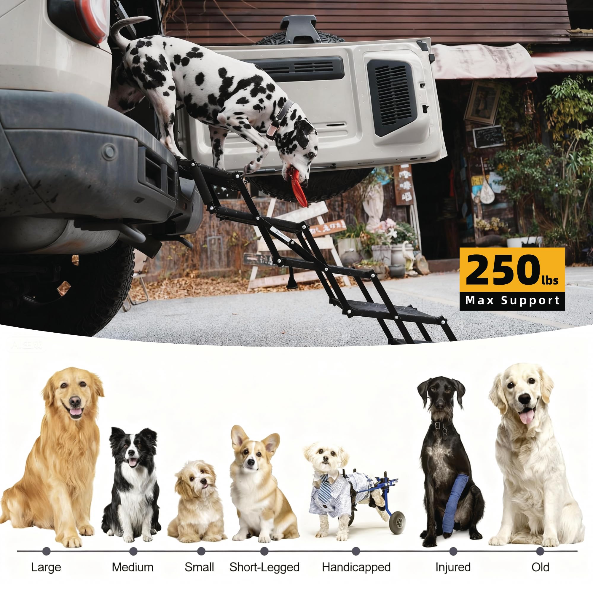 Scala per cani a 5 gradini pieghevole con superficie antiscivolo, gradini portatili per cani, per auto, SUV e camion, supporta fino a 113,4 kg