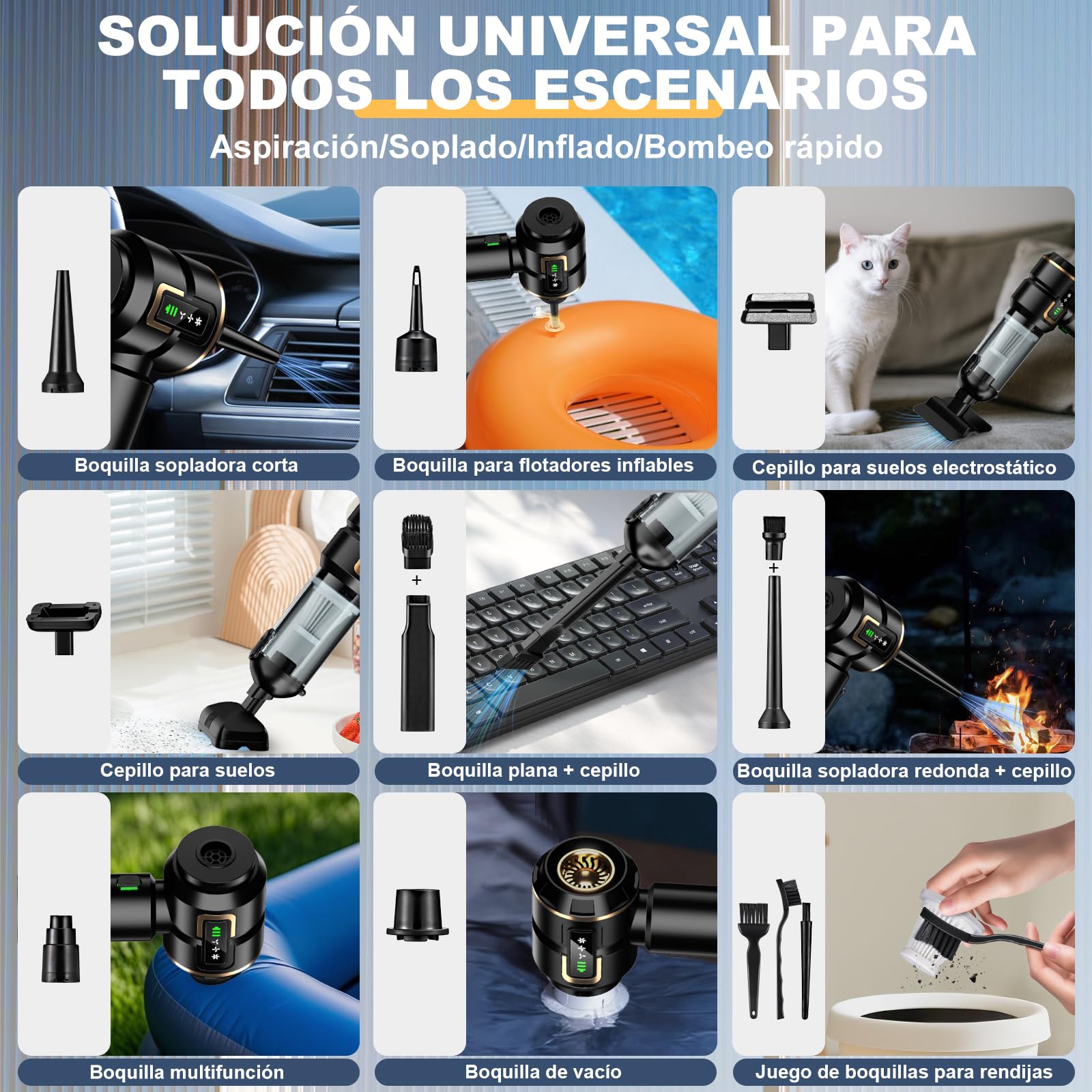 Aspiradora de mano con batería 4 en 1 con pantalla LCD, aspiradora para coche Stark 28000 PA inalámbrico, 3 niveles de 240.000 rpm, mini aspiradora con pantalla para coche, cocina, PC, sofá